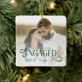 Engaged Couples 2 Photos Stylish First Christmas Julgransprydnad Keramik
