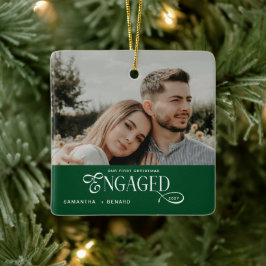 Engaged Couples Photo Stylish First Christmas Cer Julgransprydnad Keramik