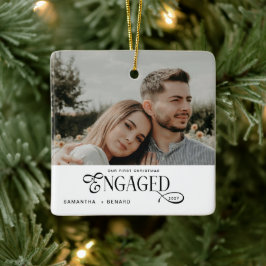 Engaged Couples Photo Stylish First Christmas Julgransprydnad Keramik
