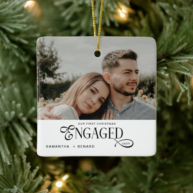 Engaged Couples  Photo Stylish First Christmas Julgransprydnad Keramik (Träd)