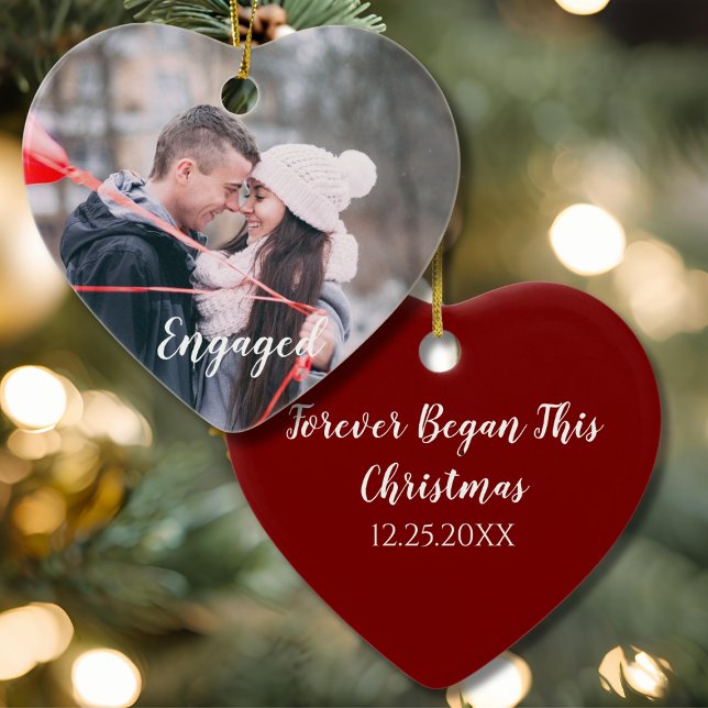 Engaged Heart Photo Forever Began this Christmas Julgransprydnad Keramik (Skapare uppladdad)