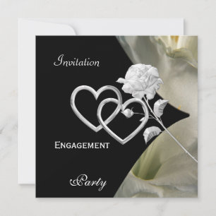 Engagemang Elegant Elegant Svart Vit Ros 2 Inbjudningar