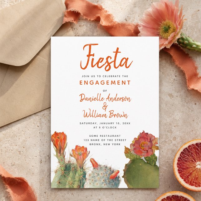 Engagemang Fiesta Kactus Blommor Akvarell Skrift Inbjudningar (Skapare uppladdad)