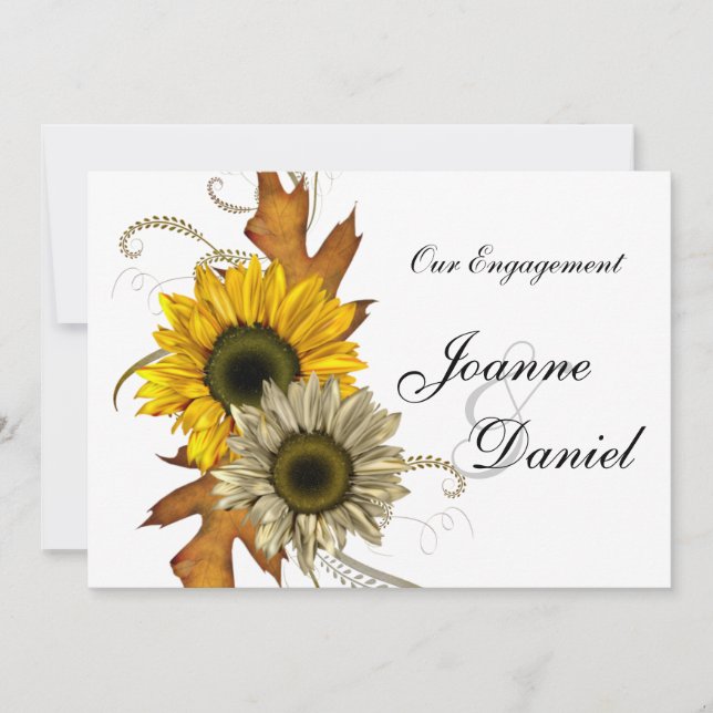 Engagemang Invitation Vit Gul Solros Blommig Inbjudningar (Framsida)