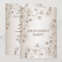Engagemangsfest Tan Blommig Hjärtform Beige Elegan Inbjudningar