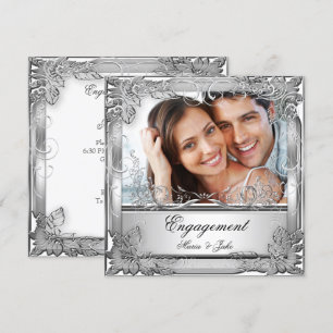 Engagemangsfest Vit Silver Foto Inbjudningar