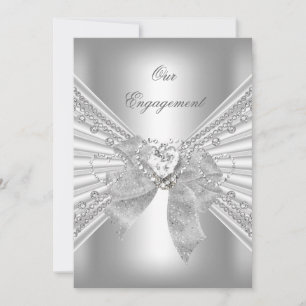 Engagemangsparty Diamanthjärta Vitt Silverbåge 2 Inbjudningar