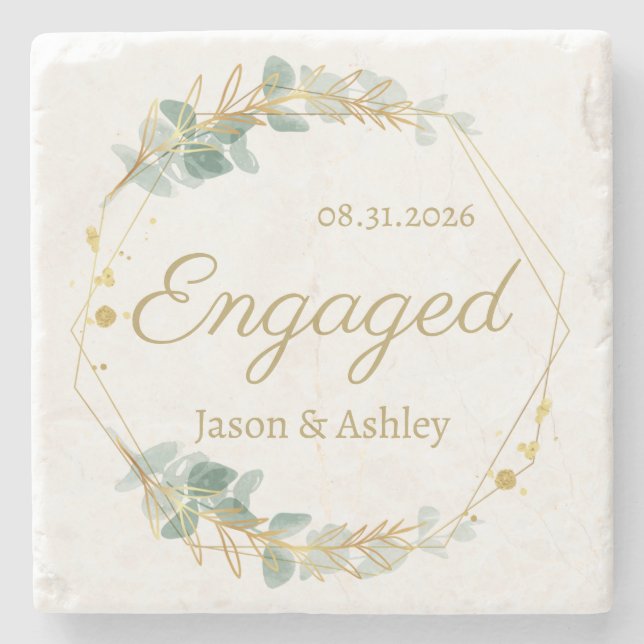 Engagement Announcement Engaged Gift Date & Names Stenunderlägg (Framsidan)