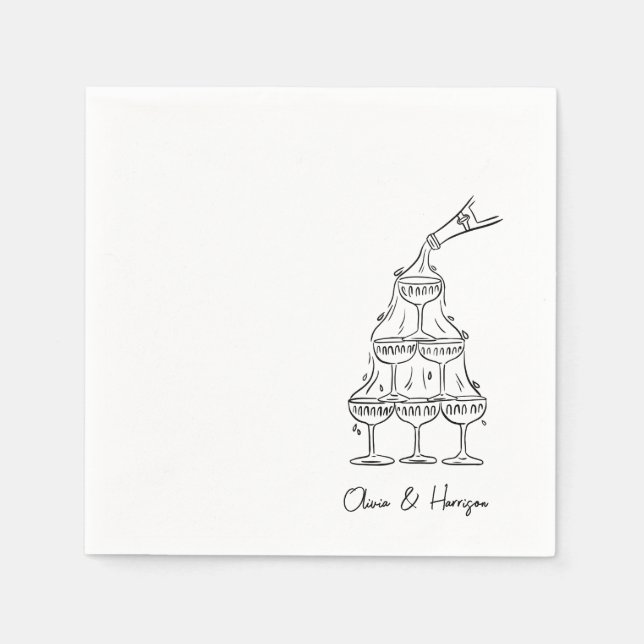 Engagement Party Champagne Tower Sketch Napkins Pappersservett (Framsidan)