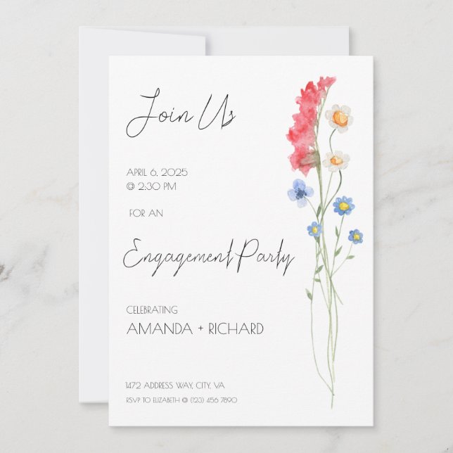 Engagement Party Invitation, Minimalist Floral Inbjudningar (Framsida)