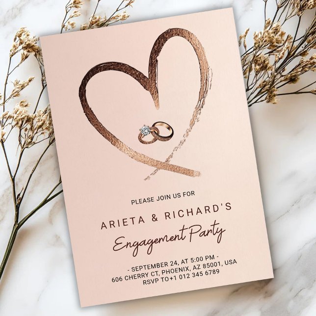 Engagement party invitation with a gold heart inbjudningar (Skapare uppladdad)