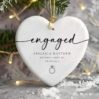 Engagerad Calligraphy Photo Keepsak Julgransprydnad Keramik
