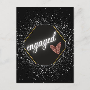 Engagerad Glam Svart och Silver Vykort