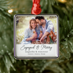 Engagerad Merry Photo Snowflake Keepsak Julgransprydnad Metall