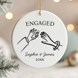 Engagerad Whimsical Handritad Förlovnings Jul Julgransprydnad Keramik
