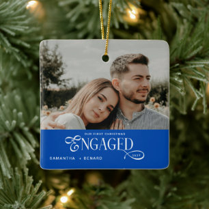 Engagerade Par Foto Styligt Första Julen Julgransprydnad Keramik