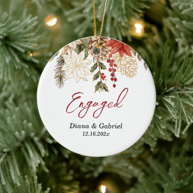 Engagerade röda blommor jul julgransprydnad keramik (Träd)