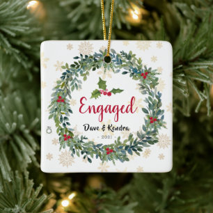 Engagerat julfoto av Golden Snöflingor Ornament