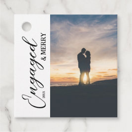 Engagerat och merry par Photo Gåvor Etiketter