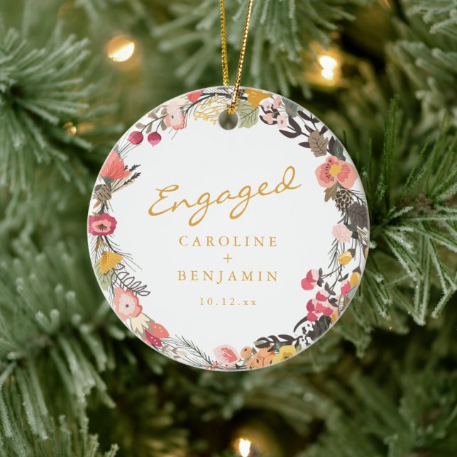 Engagerat Pars Namn Blommig Krans Höst Souvenir Julgransprydnad Keramik (Träd)