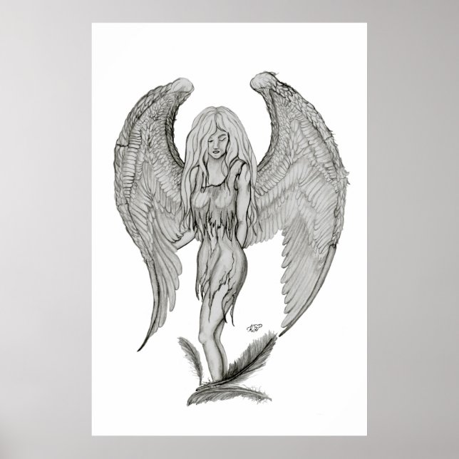 Engel Bleistiftzeichnung Black and white Design Poster (Framsidan)