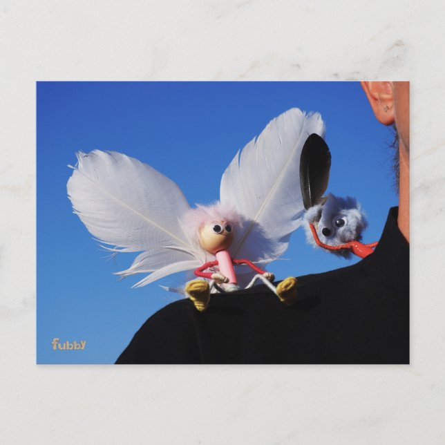 Engel fubby op mijn schouder met uitdagend Monster Vykort (Framsida)