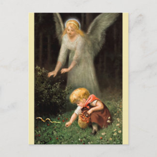 Engel und Mädchen im Wald. Vykort