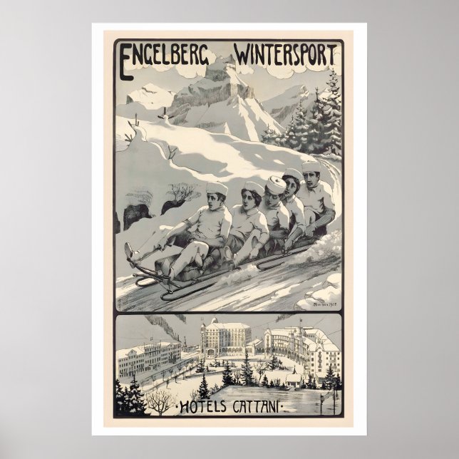 Engelberg Hotell Cattani Vintersport Schweiz Poster (Framsidan)
