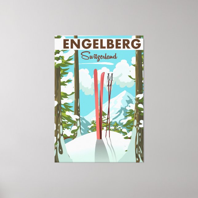 Engelberg Schweiz ski poster Canvastryck (Framsida)