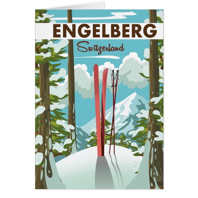 Engelberg Schweiz ski poster Hälsningskort (Framsidan)