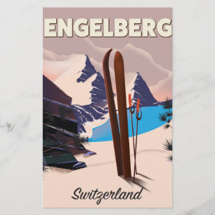 Engelberg Schweiz Ski-reseaffisch Brevpapper
