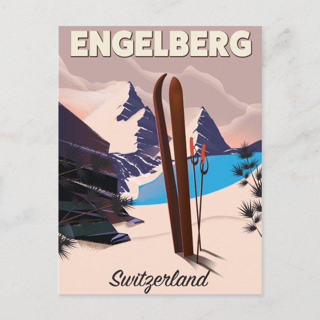 Engelberg Schweiz Ski-reseaffisch Vykort (Framsida)