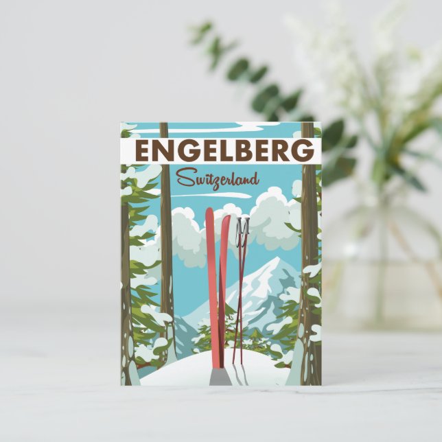 Engelberg Schweiz skidposter  Vykort (Stående Fram)