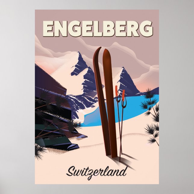 Engelberg Schweiz skidresor affisch (Framsidan)