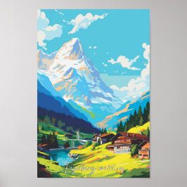 Engelberg Schweiz Vintage resor Illustration Poster