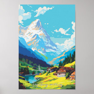 Engelberg Schweiz Vintage resor Illustration Poster