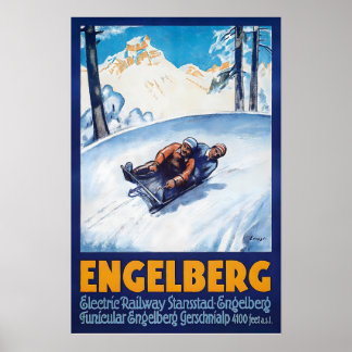 Engelberg Schweiz Vintage Skidposter - Inramad Poster