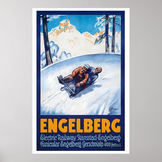 Engelberg Switzerland Winter Sport Vintage Ski Poster (Framsidan)
