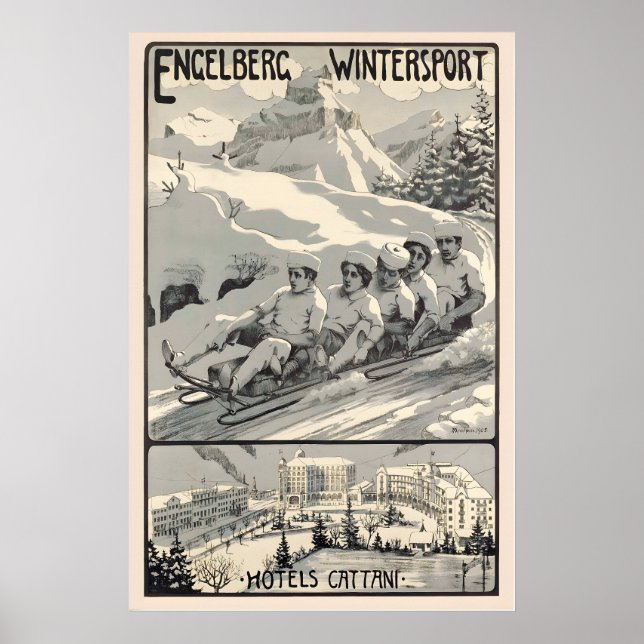 Engelberg Vintersporthotell Cattani Schweiz Poster (Framsidan)