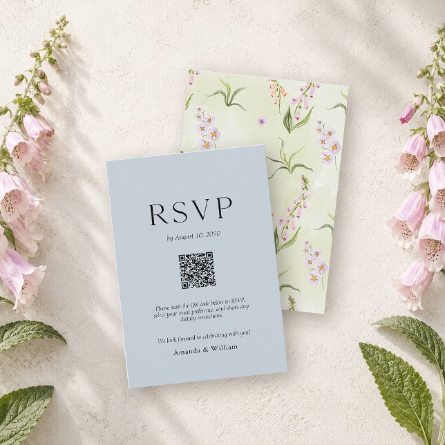 Engelsk äng botanisk bröllops-RSVP-kort med QR OSA Kort (Skapare uppladdad)