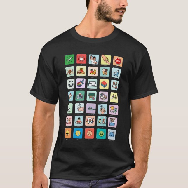 Engelsk autism AAC PECS-pekmeddelande 04 T Shirt (Framsida)