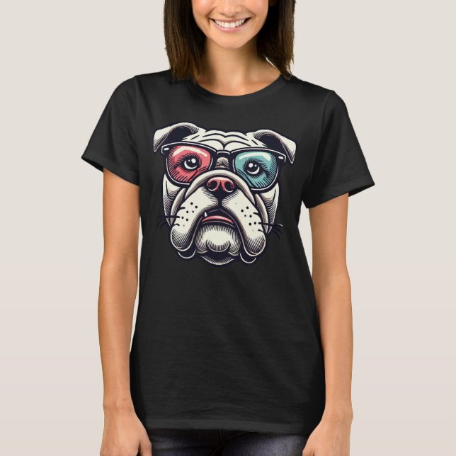Engelsk Bull Dog with Glass Pop Art Stil T Shirt (Framsida)