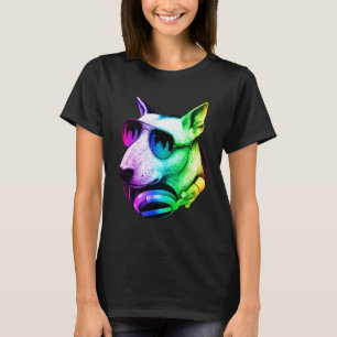Engelsk Bull Terrier DJ Hörlurar Retro Musik Hund T Shirt