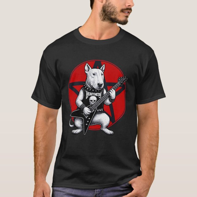 Engelsk Bull Terrier Heavy Metal Gitarr Rock Hund  T Shirt (Framsida)