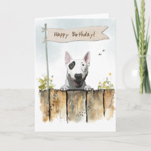 Engelsk Bull Terrier-Hund under födelsedagsskylt Kort