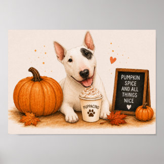 Engelsk Bull Terrier Inbjudande Pumpkin Spice A4 Poster