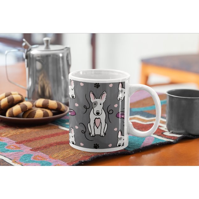 Engelsk Bull Terrier kaffekopp | Söt hundälskare  (White Bull Terrier Dog Art on Ceramic Coffee Mug.)