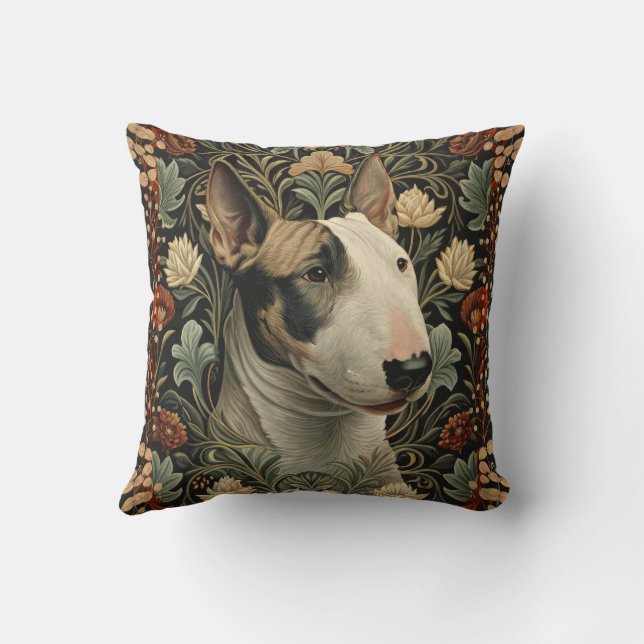 Engelsk Bull Terrier William Morris stil blomster Kudde (Baksida)