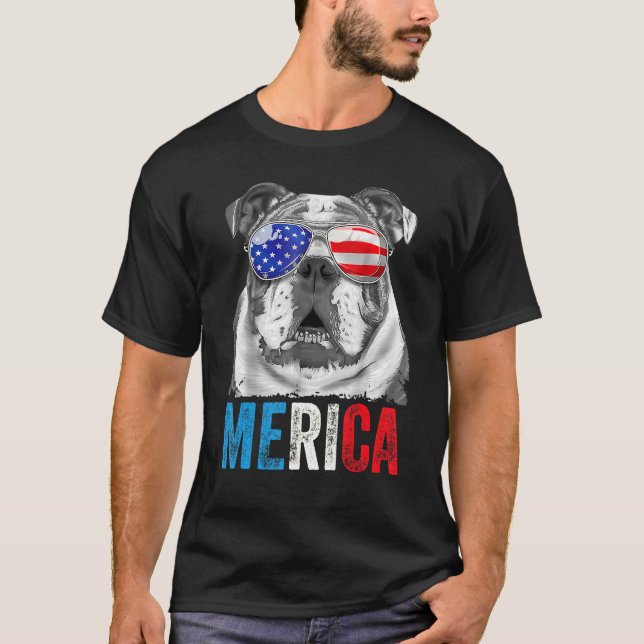 Engelsk bulldog 4:e juli Merica Manar USA flagga 1 T Shirt (Framsida)