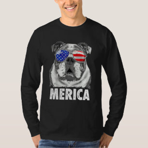 Engelsk bulldog 4:e juli Merica Manar USA flagga T Shirt